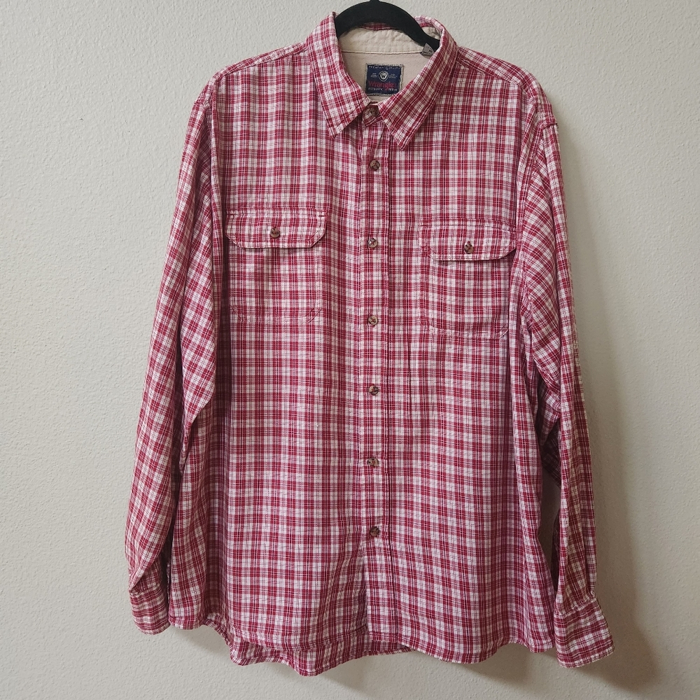 Wrangler Men's Long Sleeve Plaid Button Up Size XL Red White